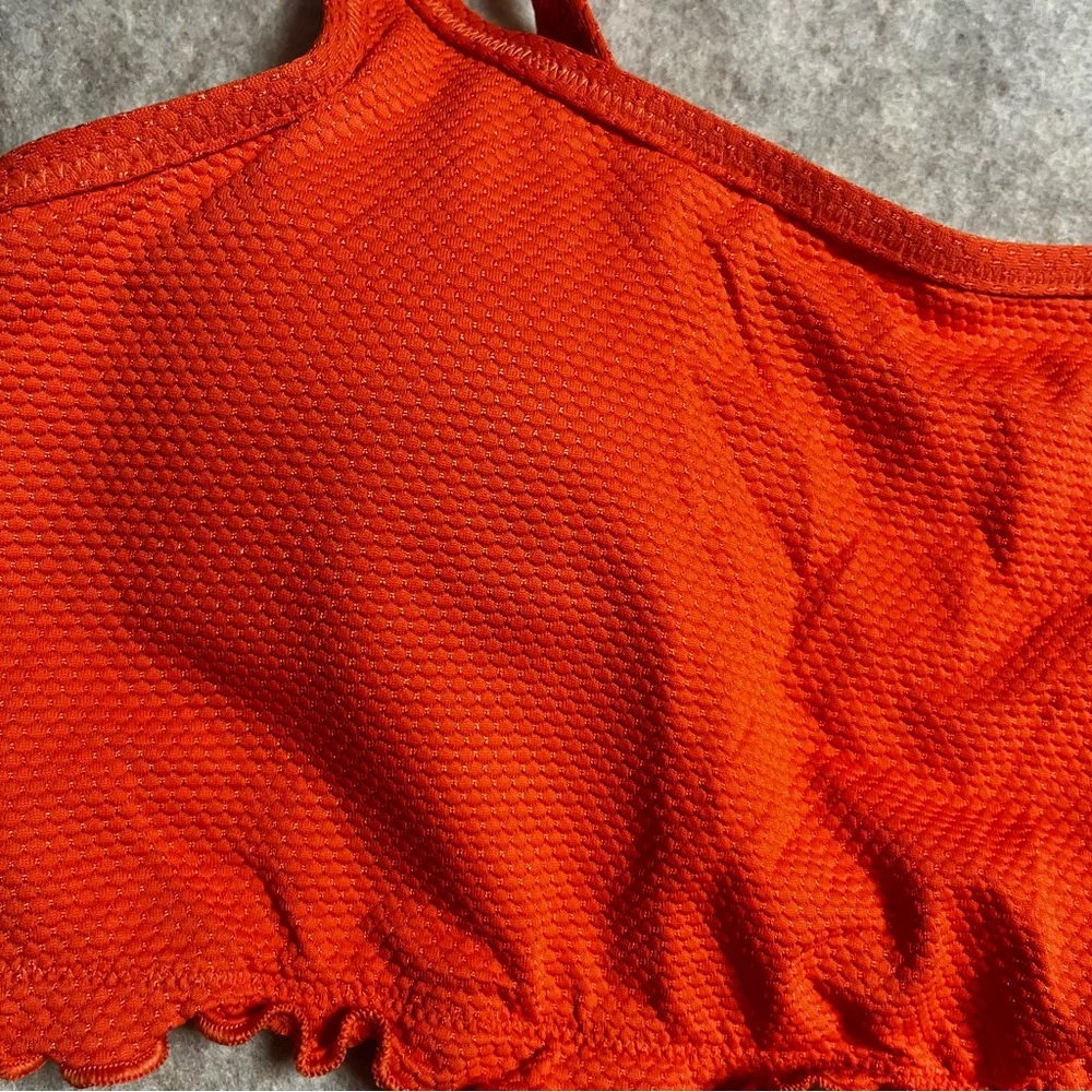 Aerie Scoop‎ Bikini Top Ruffle Medium Padded Orange Swimwear NWT
